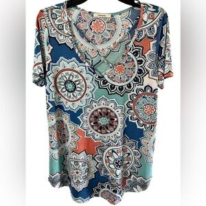 NWOT, Turquoise Mandala Crisscross Front Top